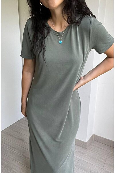 POSTER Kısa Kollu, Yırtmaçlı, Uzun Elbise