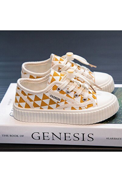 Butik Junisteps DÜZ TABANLI RENKLİ DESENLİ KANVAS (KETEN) ÇOCUK SNEAKER - SARI