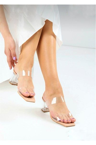 simplicity Women's Transparent Banded Transparent Heeled Slippers