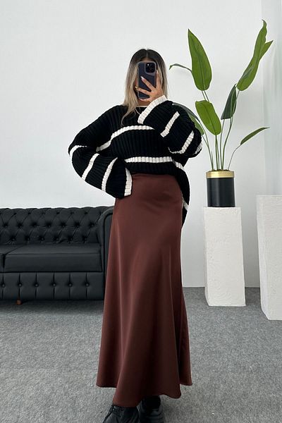 MODA UGS Дълга пола от сатенена еластична талия CHIC