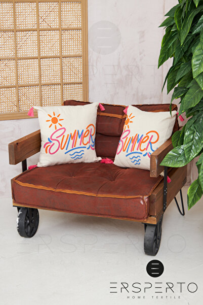 Ersperto Λινό Διακοσμητικό Μαξιλάρι Ριχτάρι με Φούντα - 1 Τεμάχιο 43x43cm