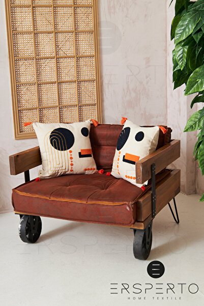 Ersperto 43x43cm Bohemian Tasseled Linen Pillow Case - 1 Piece