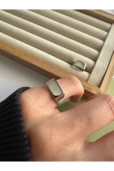 ringbox Gümüş Renk Dörtgen Serçe Parmak Yüzüğü