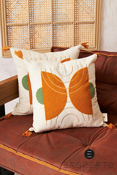 Ersperto 43x43cm Bohemian Tasseled Linen Pillow Case - 1 Piece