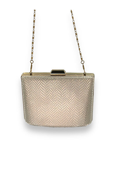 Biçanta Τσάντα βραδινού φορέματος με μοτίβο λέιζερ Gold Gold - Μεγάλο μέγεθος μεταλλική λαβή με λουράκι αλυσίδας