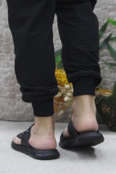 Mehmet Mete 42806 Black Flexible and Comfortable Genuine Leather Men's Slippers - Original