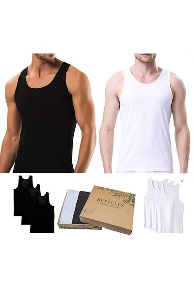 CAPROSE 6-Piece Men's 100% Cotton High Quality Black and White Combed Tank Top (boxed) Dowry, Gift