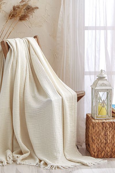 Medaillon Home 4 Layer Cream Muslin Pique - 100% Cotton Bedspread and TV Blanket