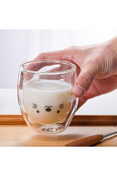 Çılgıntrend Sevimli Kedi Çidarlı Cam Bardak