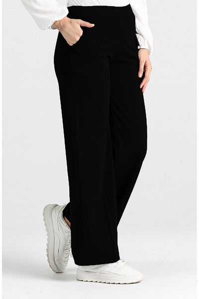 Aşkı Endam Miyase Oversize Lycra Wide Leg Trousers - Black