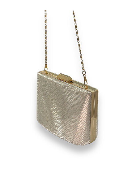 Biçanta Τσάντα βραδινού φορέματος με μοτίβο λέιζερ Gold Gold - Μεγάλο μέγεθος μεταλλική λαβή με λουράκι αλυσίδας