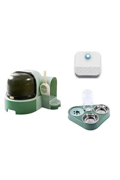 TechTic Mega Paket Büyük Boy Kedi Tuvaleti+Kedi Koku Giderici+Mama Su Kabı