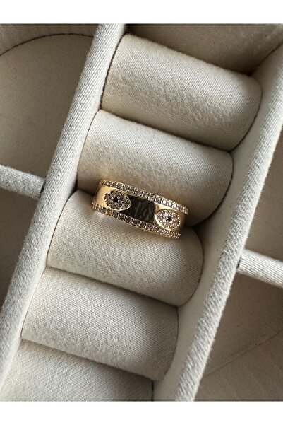 ringbox Lacivert Taşlı Evil Eye Gold Yüzük