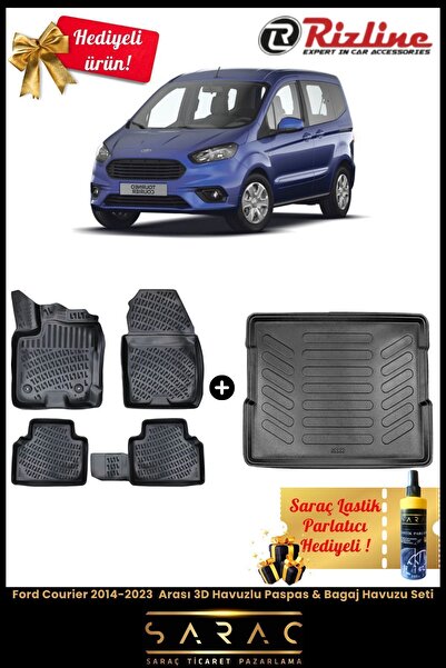 Rizline Ford Courier 2014-2023 Arası 3d Havuzlu Paspas & Bagaj Havuzu Seti ( ...