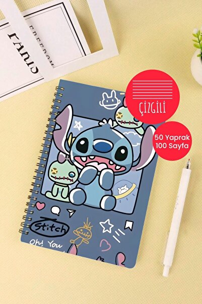 Anime Marketi Stitch Temalı A5 Spiralli Okul Defteri 50 Yaprak 100 Sayfa - Çizgili