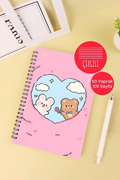 Anime Marketi Tatlı Ayılar Tasarımlı A5 Spiralli Okul Defteri 50 Yaprak 100 Sayfa - Çizgili