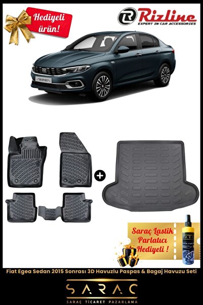 Rizline Fiat Egea Sedan 2015 Sonrası 3d Havuzlu Paspas & Bagaj Havuzu Seti ( ...