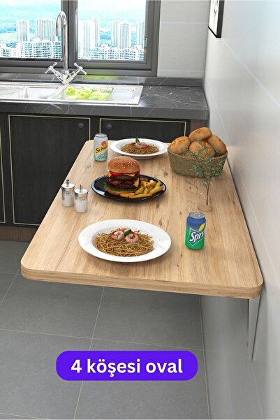 Kydonia Home 60x110 cm 4 Köşe Oval Çam Ahşap Desenli Duvara Monte Kırma Katla...