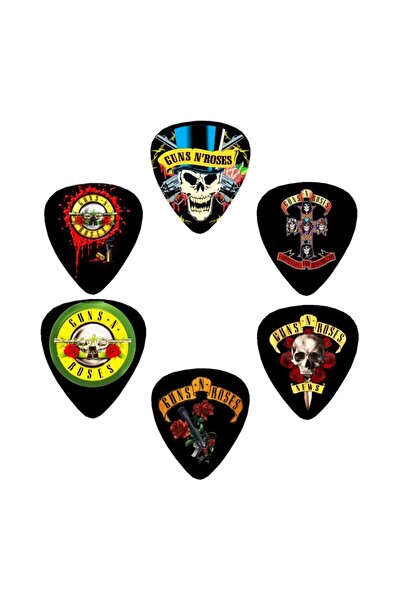 cantekin Gitar Pena 6 Adet 0.71mm Guns N' Roses Baskılı Özel Tasarım Çift Taraf Baskılı Pena