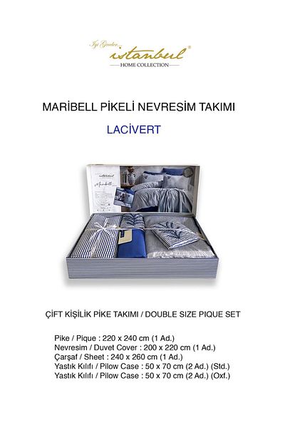 İyi Geceler İstanbul Σετ Παπλωματοθήκη Διπλό Maribell Pique Navy Blue
