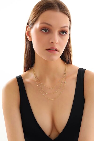 Queen Silver Jewelry 925 Ayar Gümüş, Zirkon Taşlı, 3 Sıra Kolye