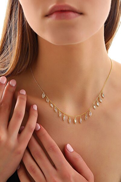 Queen Silver Jewelry 925 Ayar Gümüş, Mekik Zirkon Taşlı Kolye
