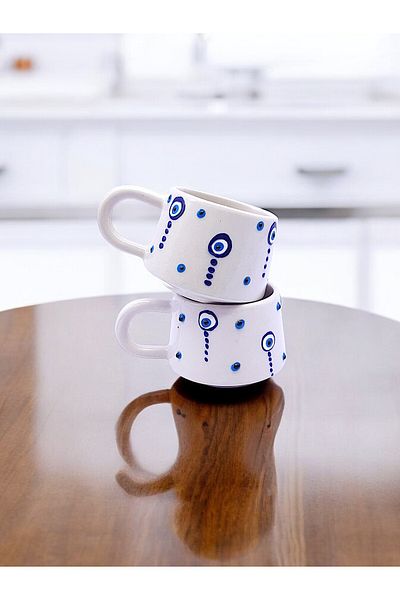 sharp&art Patterned Hand Embroidered Large Size Set of 2 with Cups - Tea and Coffee Colors, For 6 Different Leaks