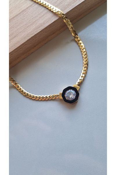 staınless steel Serenay EMA Model Twisted Stone Necklace - Steel Color
