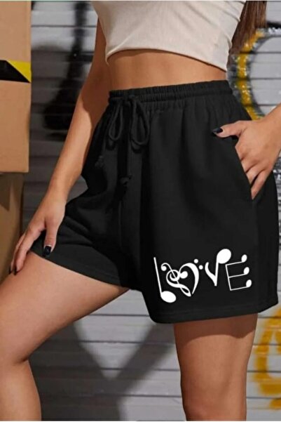 dk defne ky Pantaloni scurți de damă de culoare uni cu imprimeu Love - Regula...