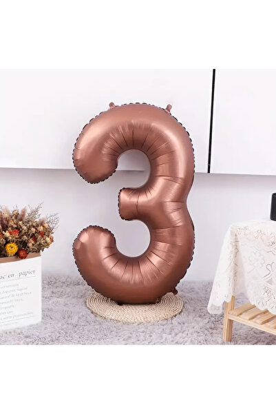 SURPRISE PARTY STORE Retro Çikolata Kahve Renk 3 Yaş Rakam Sayı Folyo Balon 1...