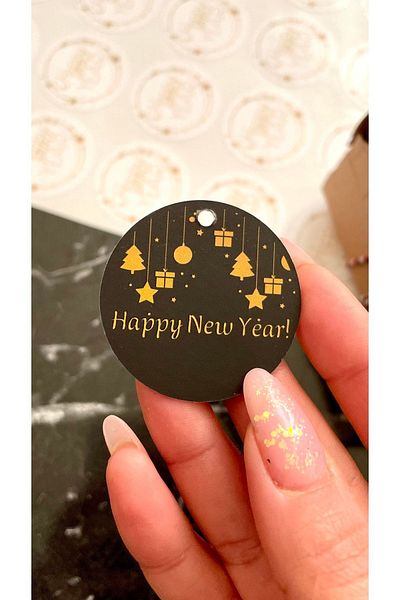 Hayal.kirtasiyesi Happy New Year 2023 - 4 cm Perforated New Year Series Sticker, 20 Pieces with Two-Way Frizz Detail