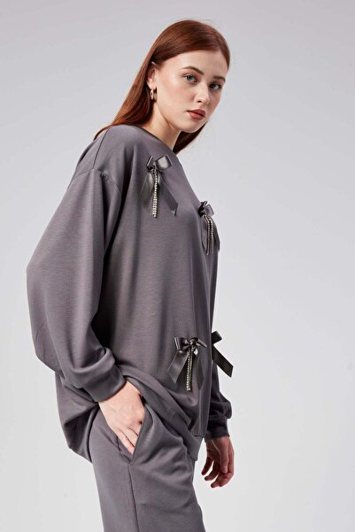 Hatun Atila HatunAtila Передня частина з бантиком, аксесуари, модальний тканинний комплект з двох предметів - 7847