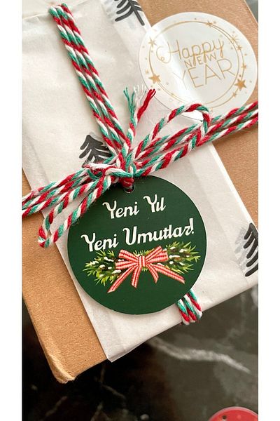 Hayal.kirtasiyesi New Year Series Perforated Sticker New Year New Hopes 20 Pieces 4 cm Product Sticker Double Direction Embossed