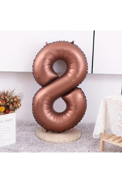SURPRISE PARTY STORE Retro Çikolata Kahve Renk 8 Yaş Rakam Sayı Folyo Balon 1...