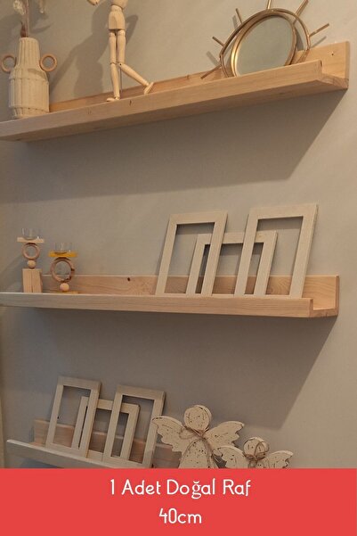 Mooncorn Ahşap Çerçeve Rafı Ahşap Duvar Rafı Dekoratif Raf Doğal 40cm