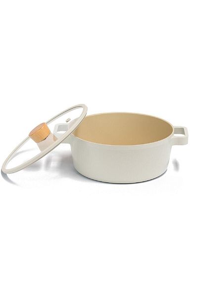 NEOFLAM Prima Nova Fika Aluminum Cast Pot with Glass Lid 24 Cm D-neof224 Induction Gas and Sieve
