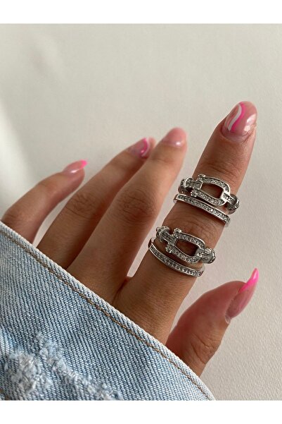 ringbox Zirkon Taşlı Gümüş Renkli Kemer Yüzük