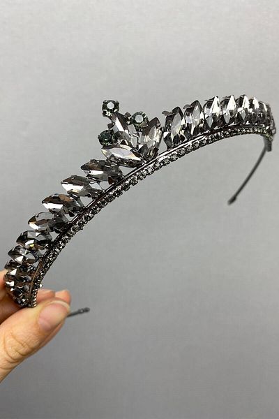 Hobigram Anthracite Gray Ece Model Thin Bridal Henna Crown for the Most Beautiful Brides – Crown, Crystal Stone, Stylish Model – Ta