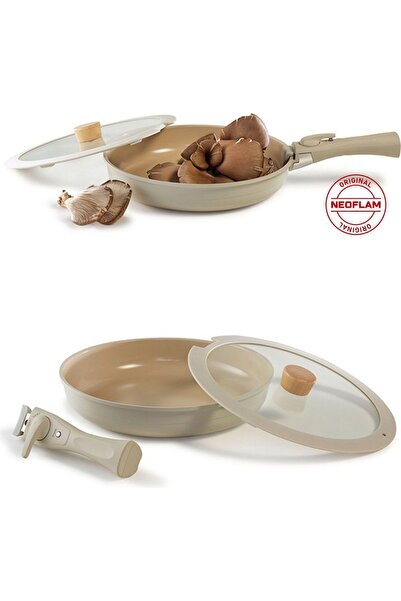 NEOFLAM Midas Gray 12 Piece (With Spare Handle) Interlocking Induction Pot and Pan Set with Detachable Handle