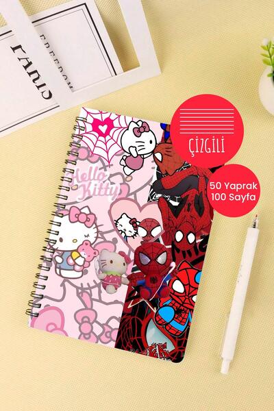 Anime Marketi Spiderman Hello Kitty Retro Tasarımlı A5 Spiralli Okul Defteri ...