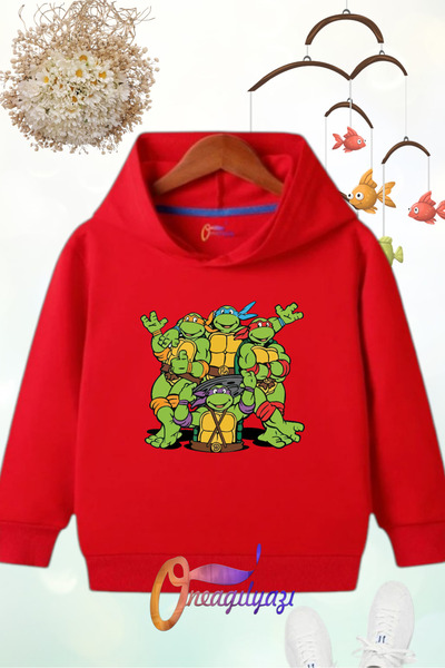 oneagılyazı سويت شيرت بقلنسوة للأطفال مطبوع عليه نينجا