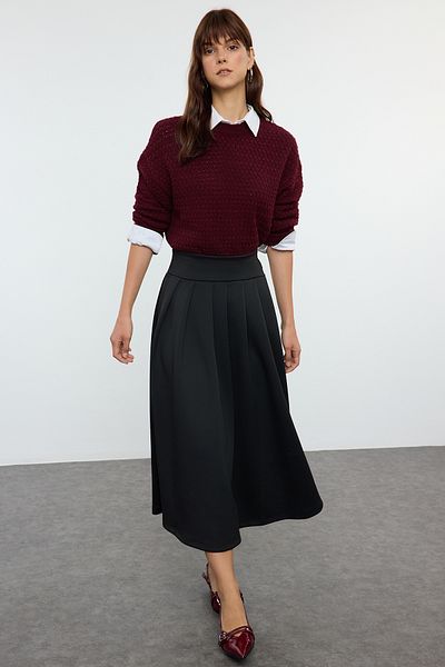 Trendyol Collection Spódnica midi z wysokim stanem i plisami w kolorze czarnym - TWOAW25ET00095