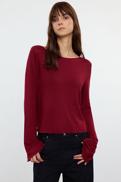 Trendyol Collection Bluză tricotată cu croială obișnuită roșie Claret - Gât barca TWOAW24BZ00156