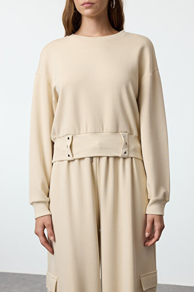 Trendyol Collection Pohodlný střih - Stone Snap Crop mikina Twoaw25sw00160