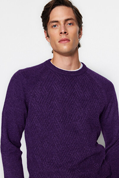 Trendyol Collection Πλεκτό πουλόβερ Unisex Purple Slim Fit Crew Neck - TMNAW22KZ0290