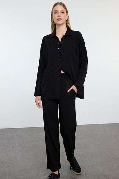 Trendyol Collection Basic Black Polo Collar Knitwear Set - Twoaw25Au00117