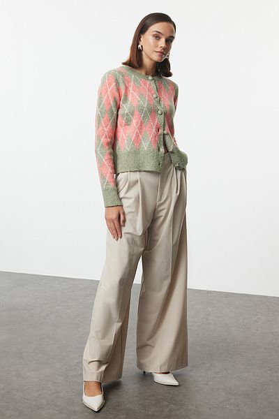 Trendyol Collection Green Knitwear Cardigan - Boucle Jacket Look, Twoaw25Hi00261