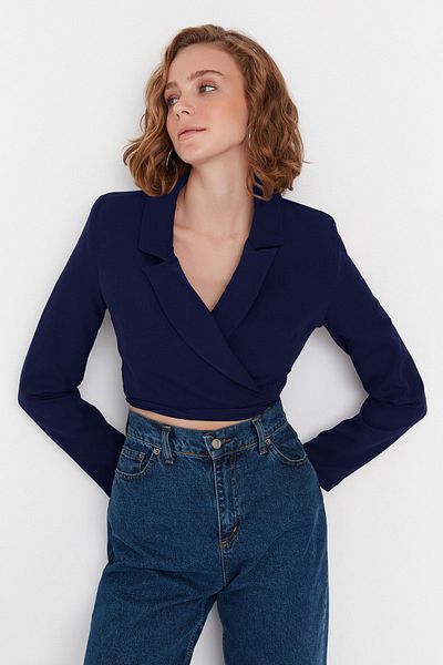Trendyol Collection Темно-синій укорочений тканий піджак TWOAW23BC00100