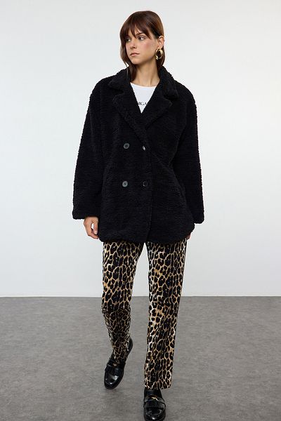 Trendyol Collection Oversize Black Plush Midi Coat - Twoaw25Kb00097