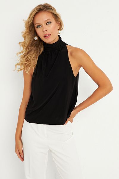 Cool & Sexy Schwarze Damenbluse mit Knopfleiste hinten - Elt3963